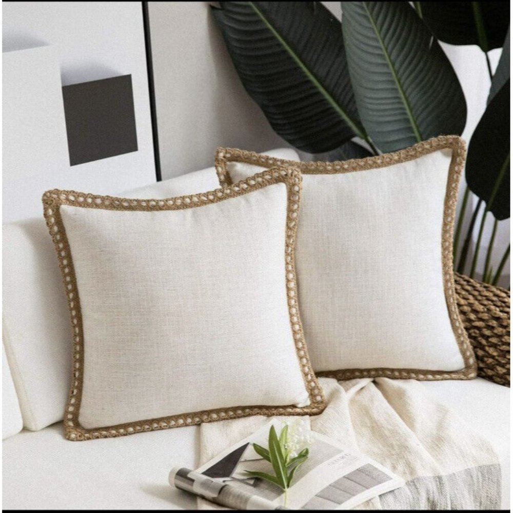 Phantoscope 2 Farmhouse 26 x 26‎ Decorative Throw Pillow Covers Burlap Linen